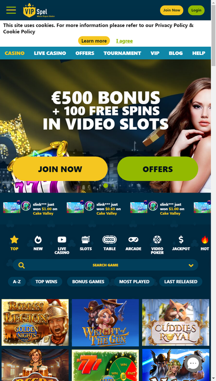 mobile view Online Casino Games | Deposit Bonus of up to €500 + 100 FS | VIPSpel

