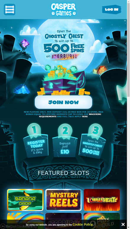 mobile view Casper Games | Open the Ghostly Chest for up to 500 Free Spins