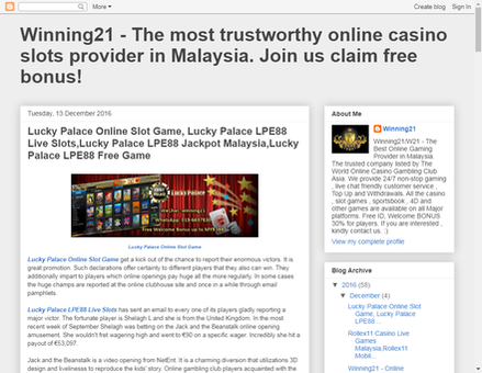 12winning21malaysia.blogspot.com-Winning21 - The most trustworthy online casino slots provider in Malaysia. Join us claim free bonus!