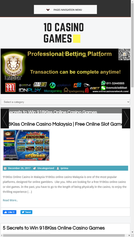 mobile view 
            10 Casino Games - SCR88810 Casino Games | SCR888        