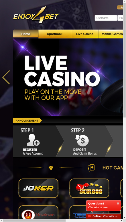 mobile view Enjoy4bet | Top Online Casino Malaysia