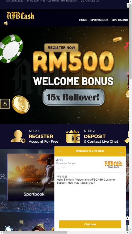 mobile view AFBCASH: Malaysia Online Casino, Live Dealer, Sports Betting Malaysia	