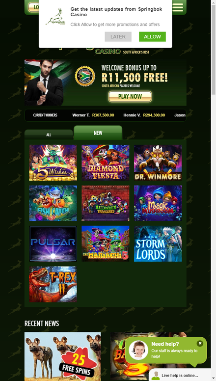 mobile view Online Casino South Africa - Get an R11,500 welcome bonus free at Springbok Casino!